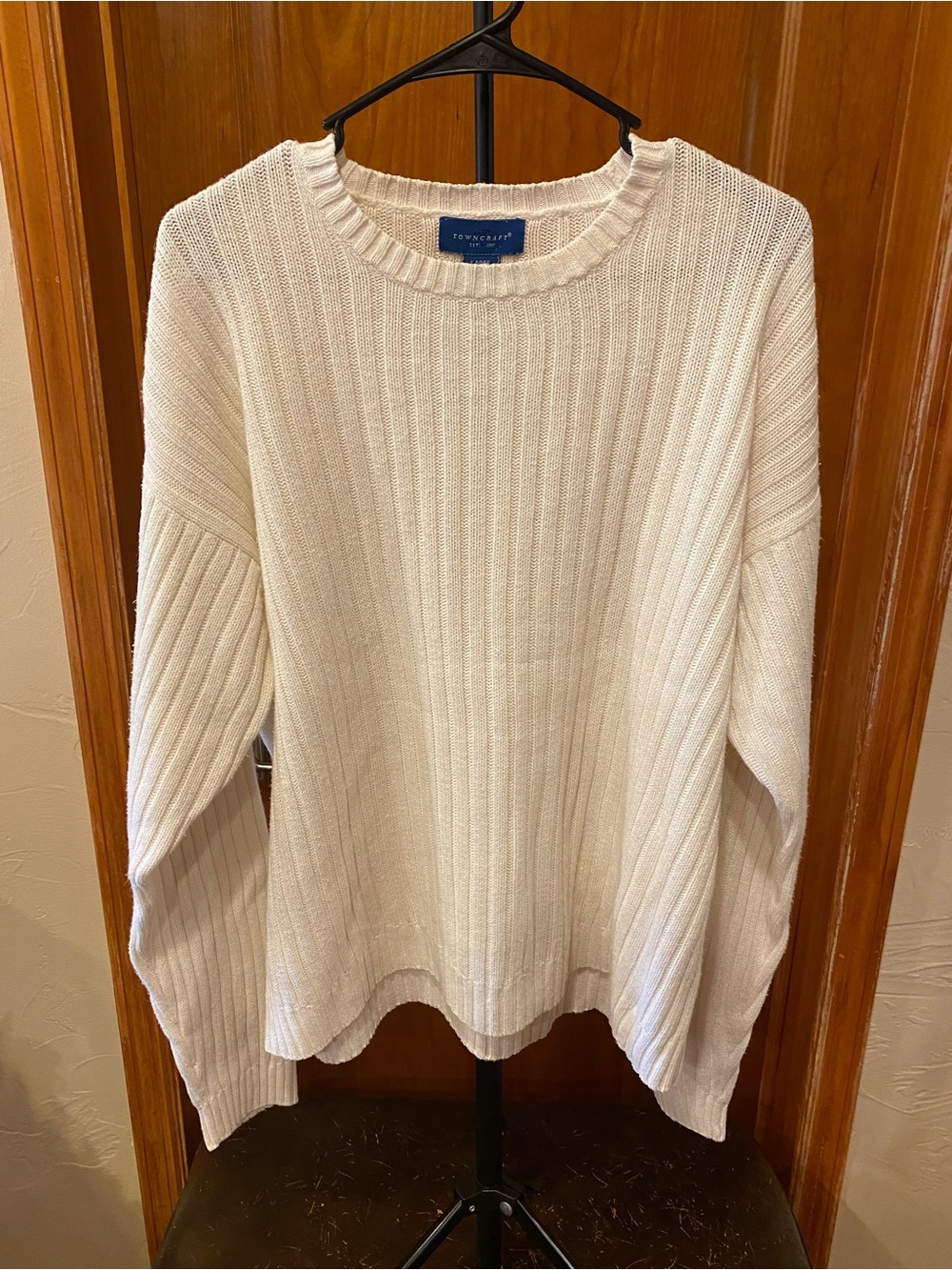 Towncraft Mens Ivory White Ribbed Crewneck Sweater